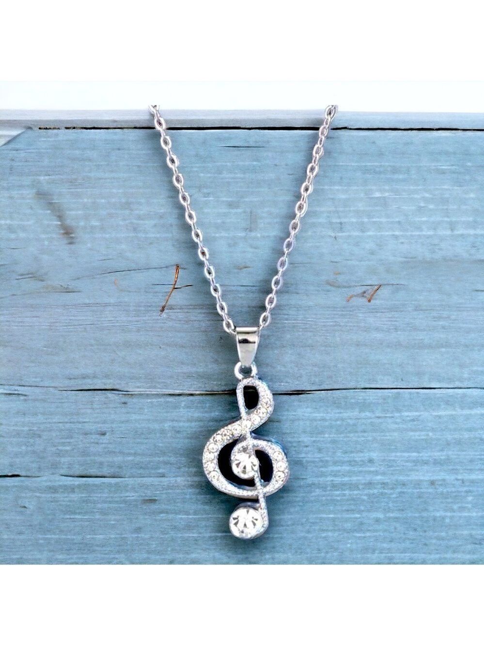Crystal Treble Clef Silver Necklace